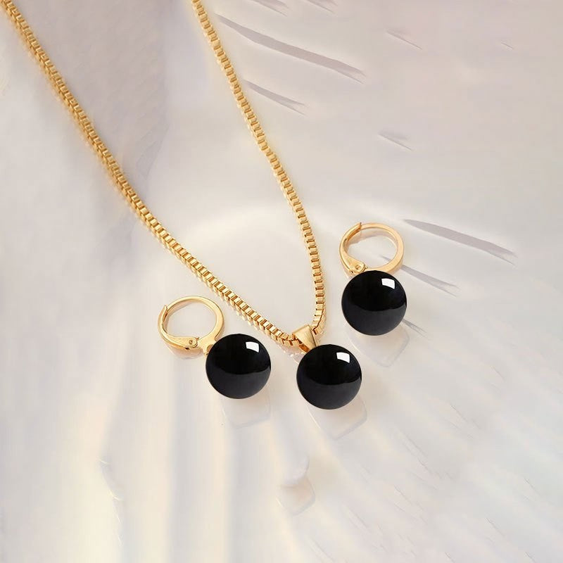 Black Sphere Necklace & Earring Set