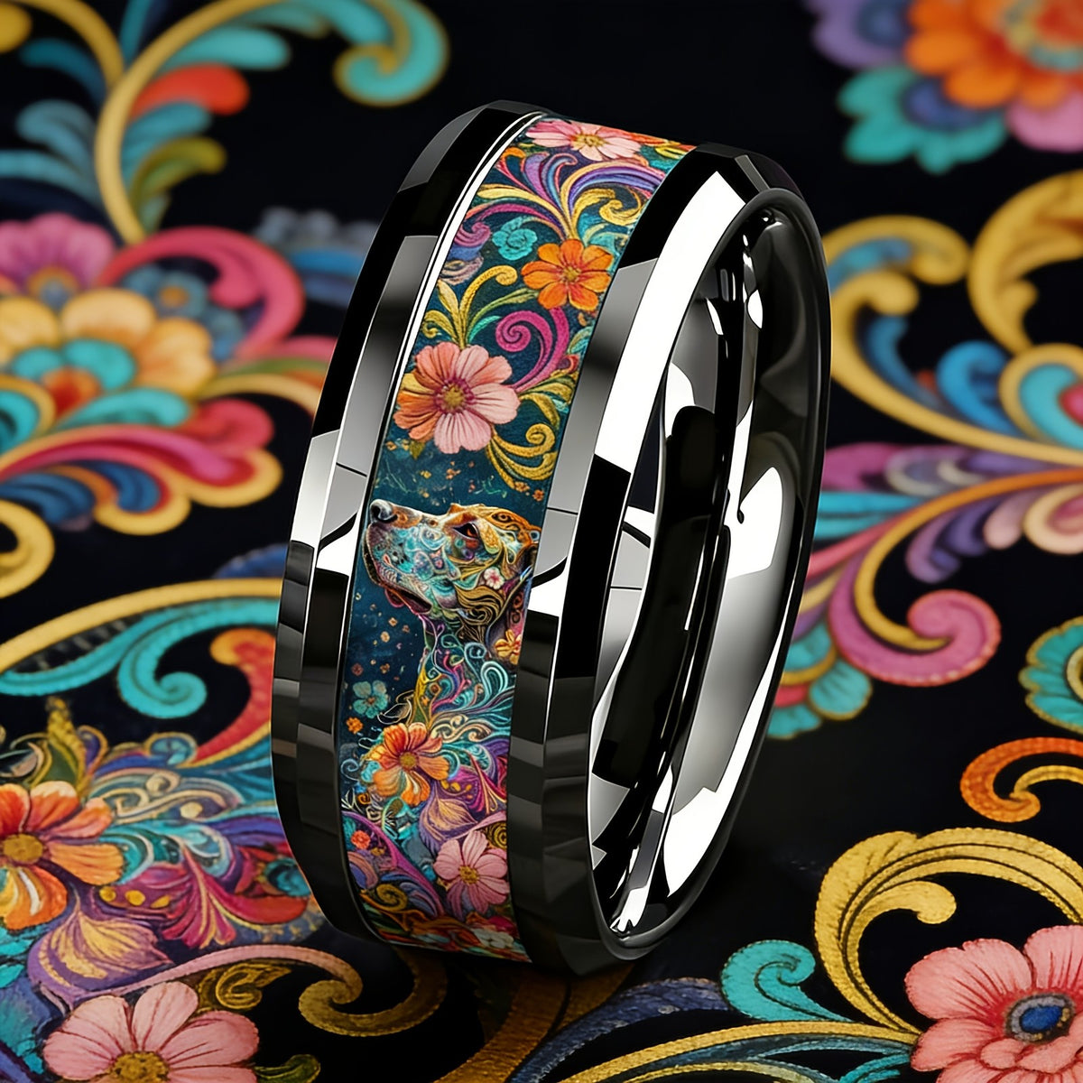 Colorful Floral Dog Ring