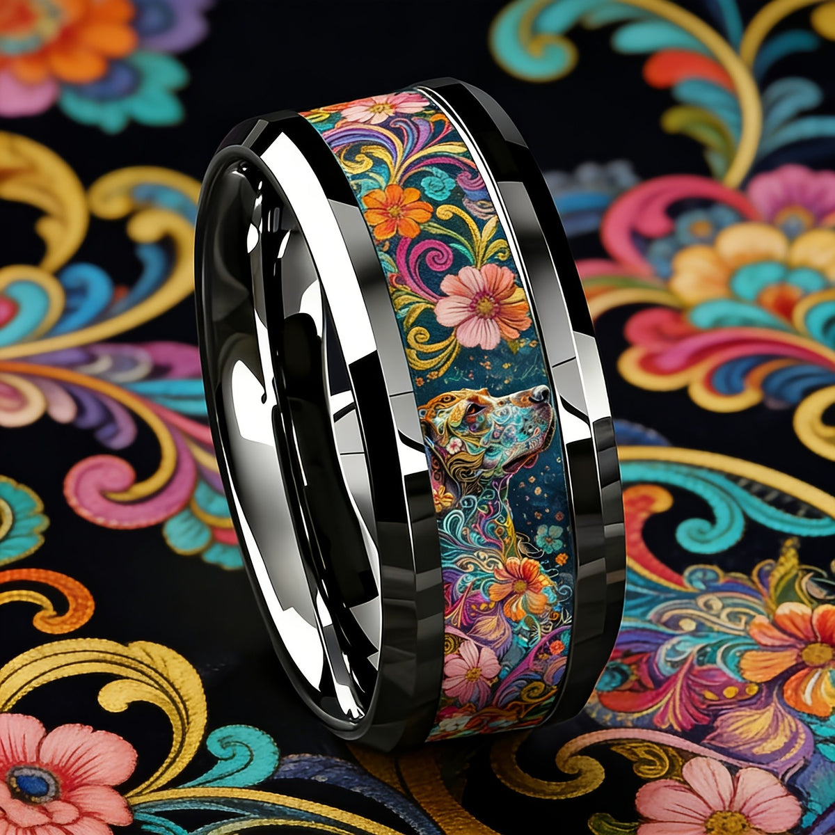 Colorful Floral Dog Ring