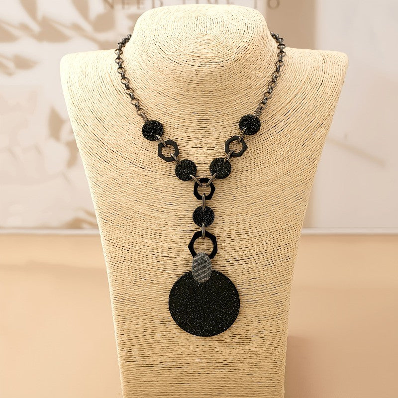 Marble Disc Geometric Link Necklace