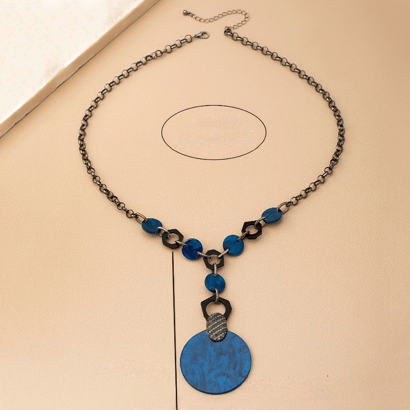 Marble Disc Geometric Link Necklace