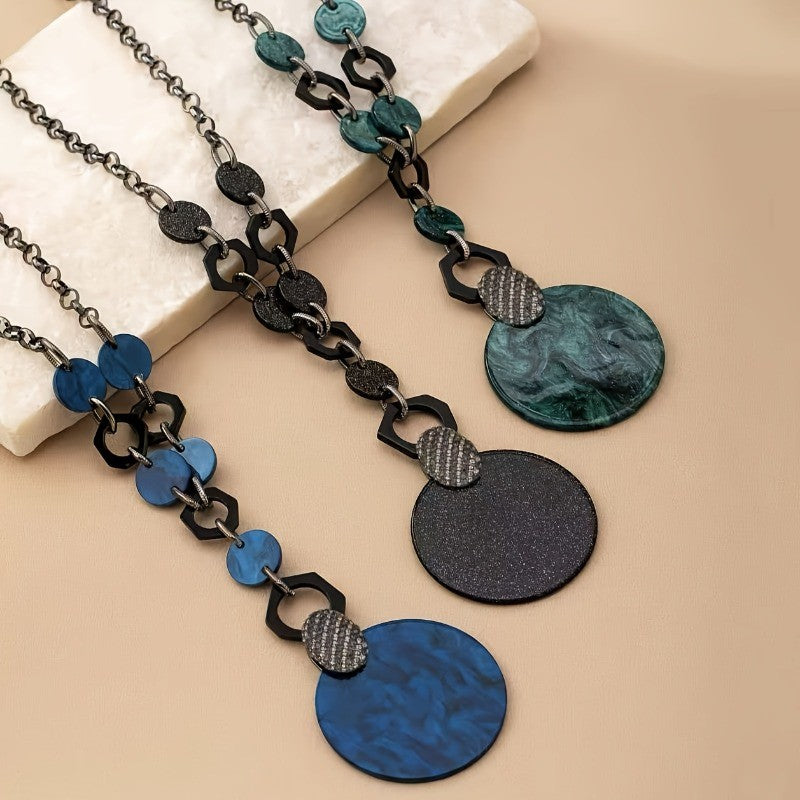 Marble Disc Geometric Link Necklace