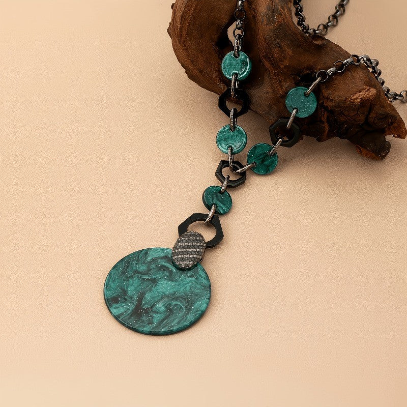 Marble Disc Geometric Link Necklace