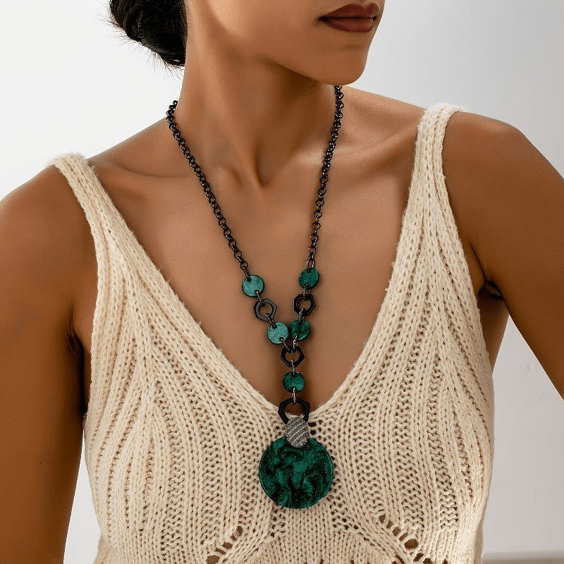 Marble Disc Geometric Link Necklace