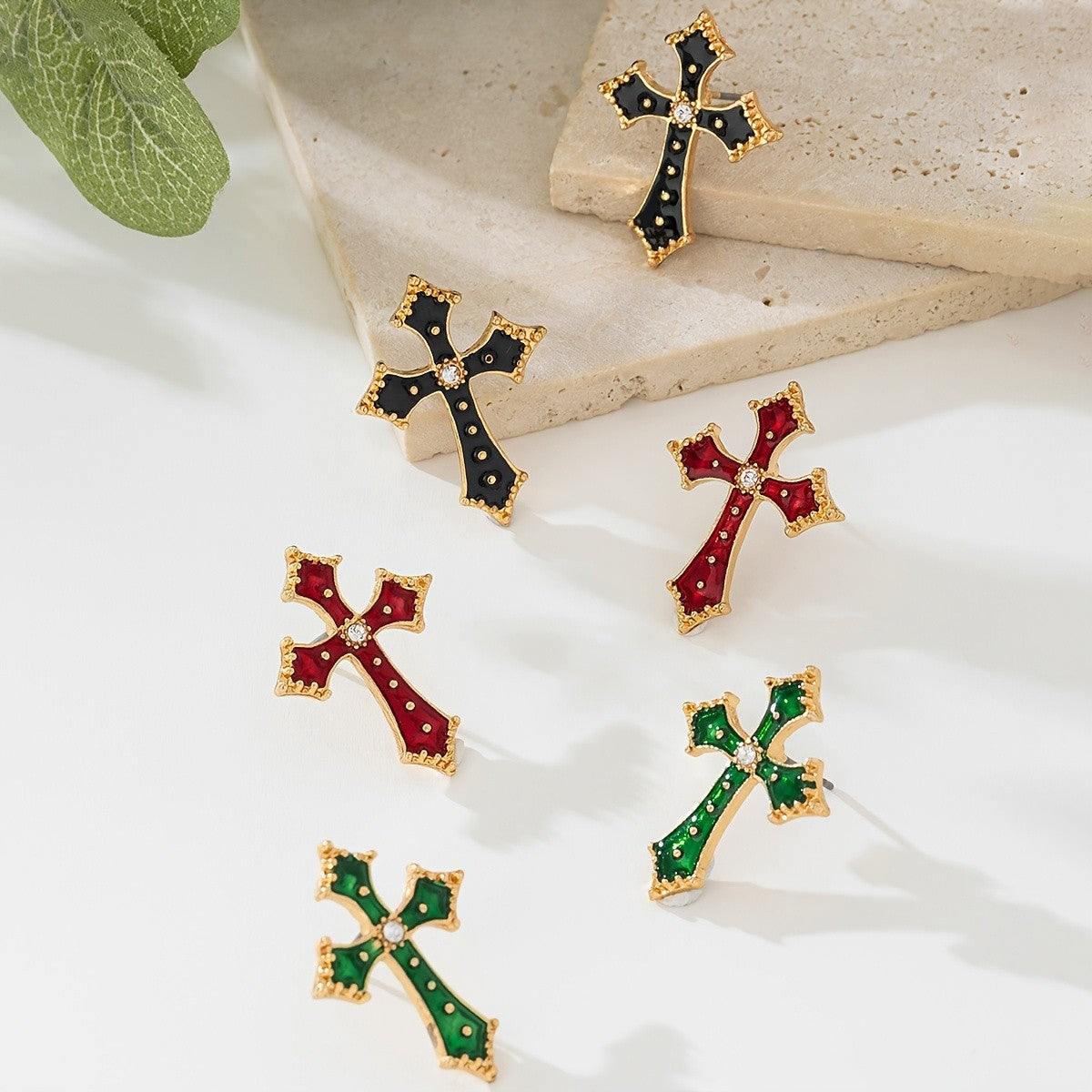Black Cross Stud Earrings