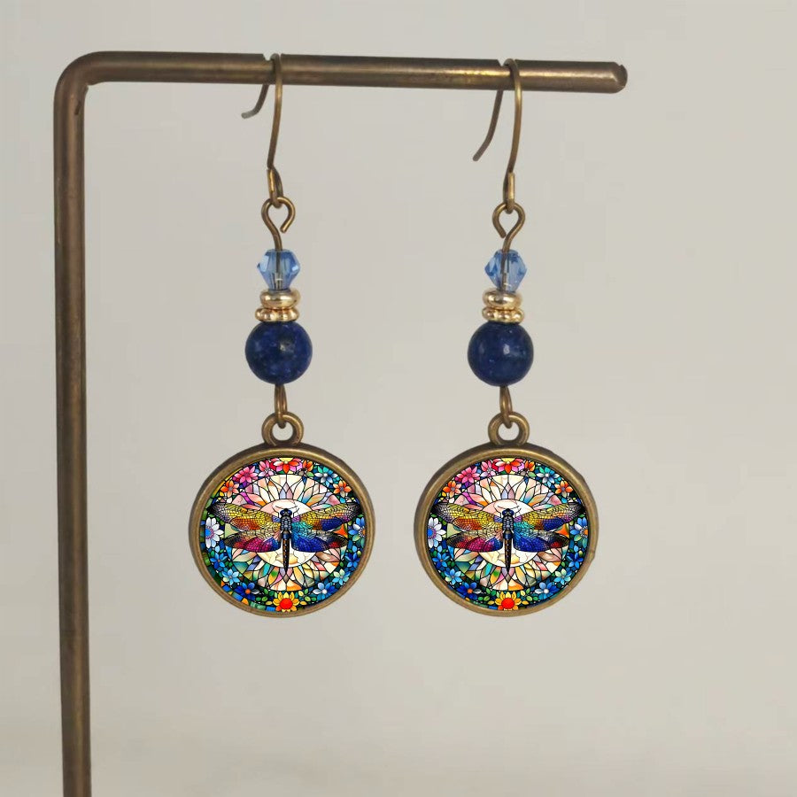 Dragonfly Mandala Round Drop Earrings