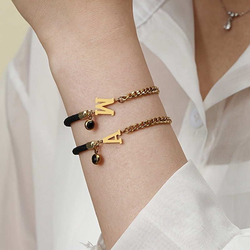 Initial Letter Cord & Chain Bracelet