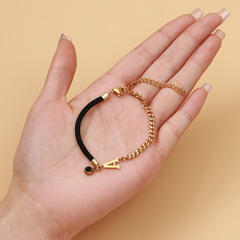 Initial Letter Cord & Chain Bracelet
