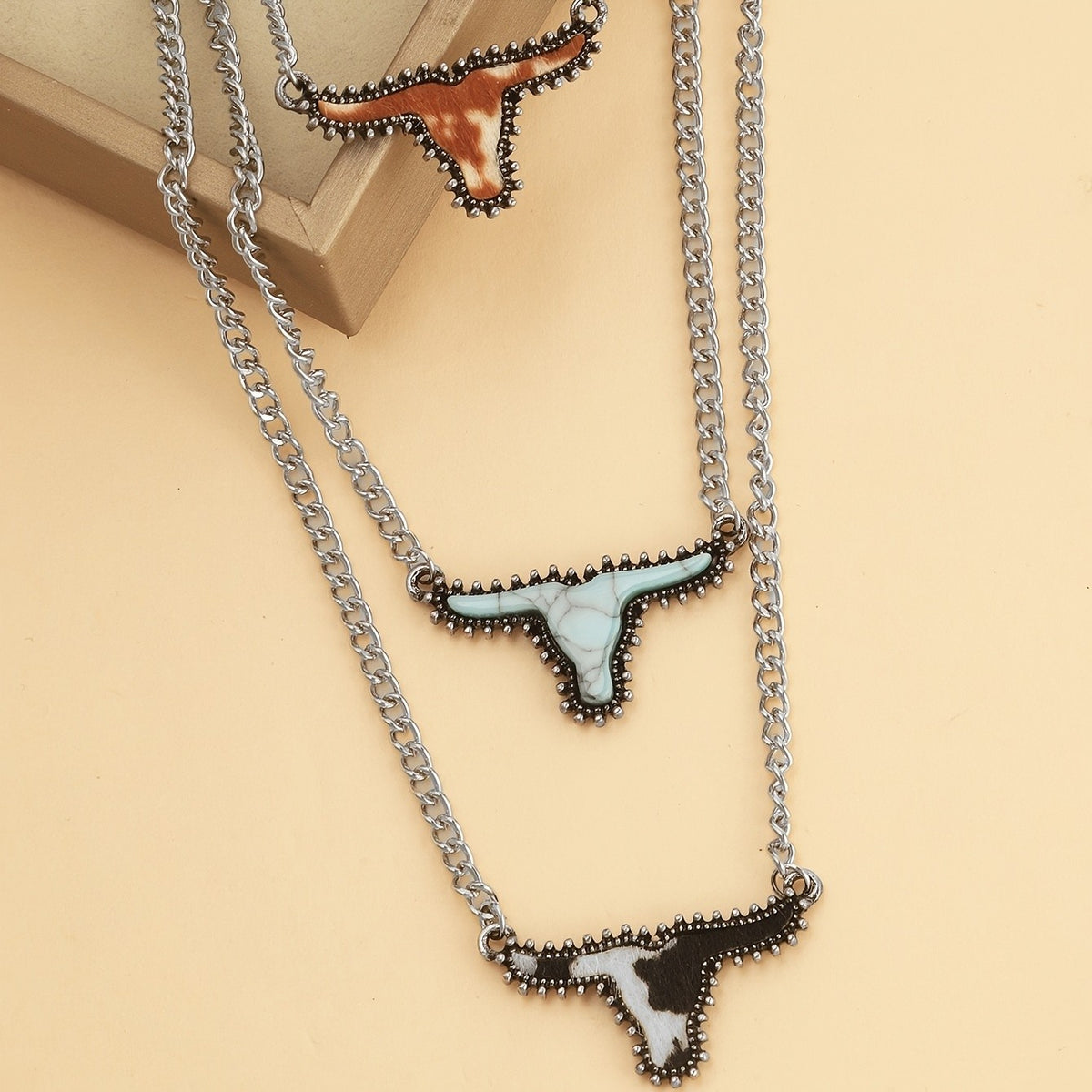 Layered Bull Head Necklace Set