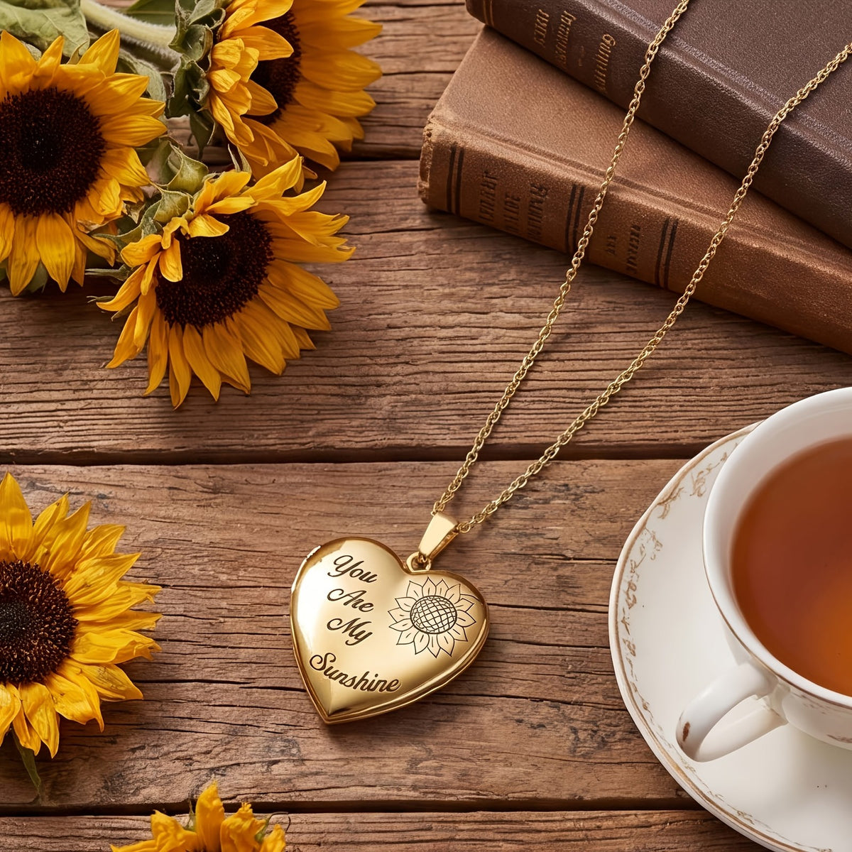 You Are My Sunshine Heart Locket Necklace