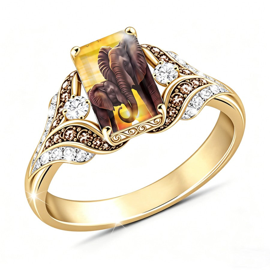 Elephant Sunset Square Ring
