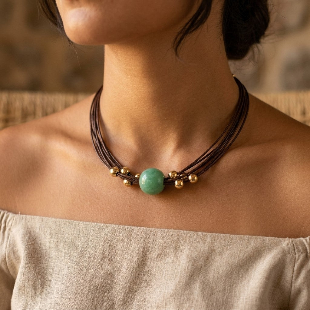 Green Bead Multi-Strand Necklace