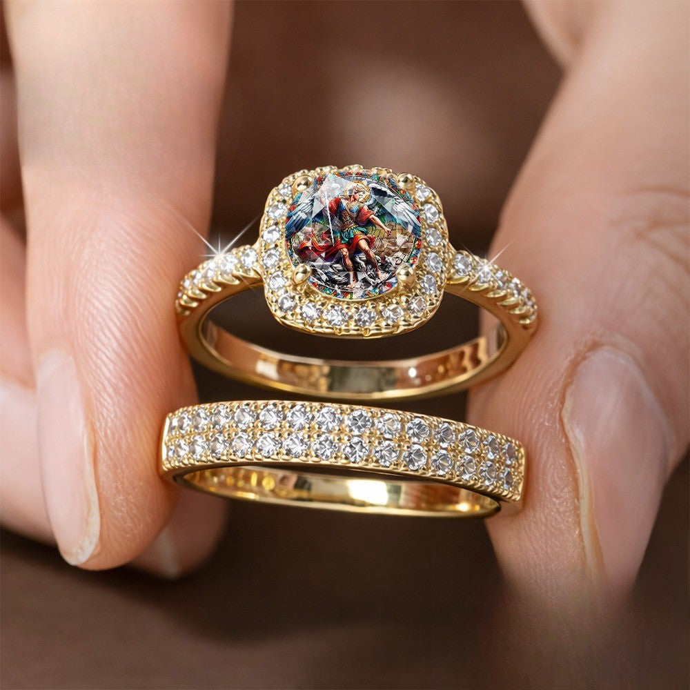 Square Angel & Demon Ring Set
