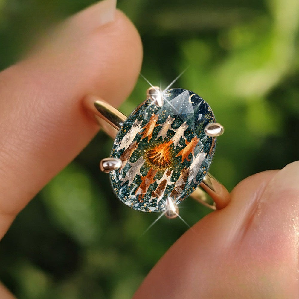 Cat Bonfire Oval Ring