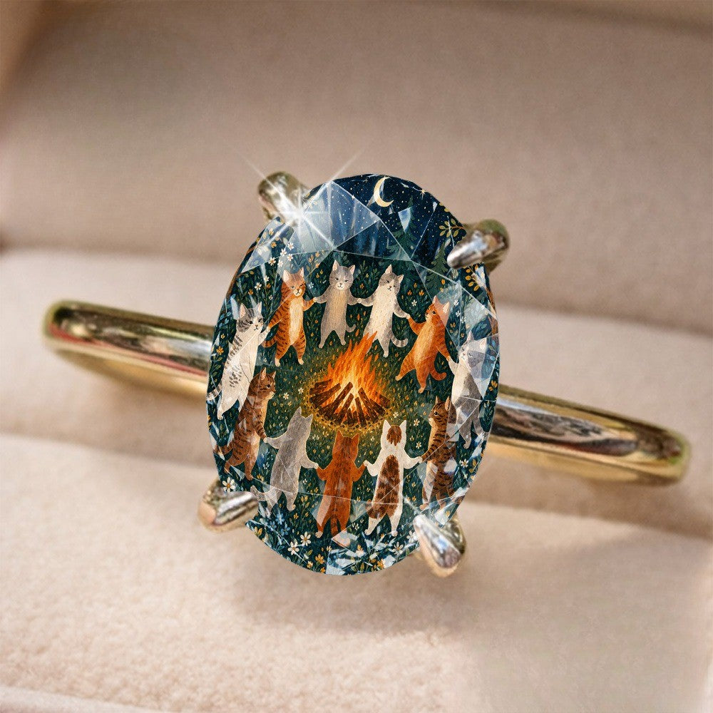 Cat Bonfire Oval Ring