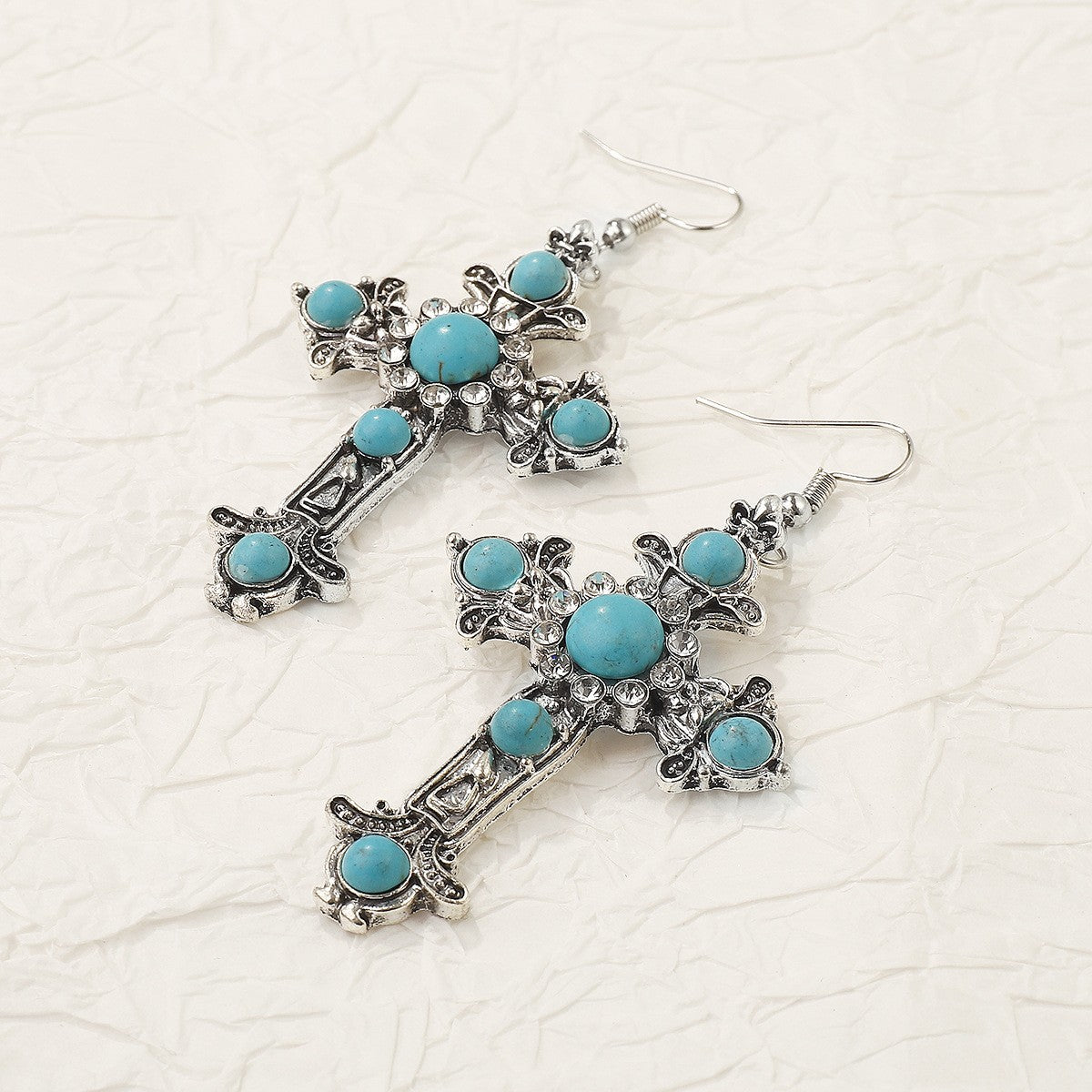 Turquoise Crystal Cross Earrings
