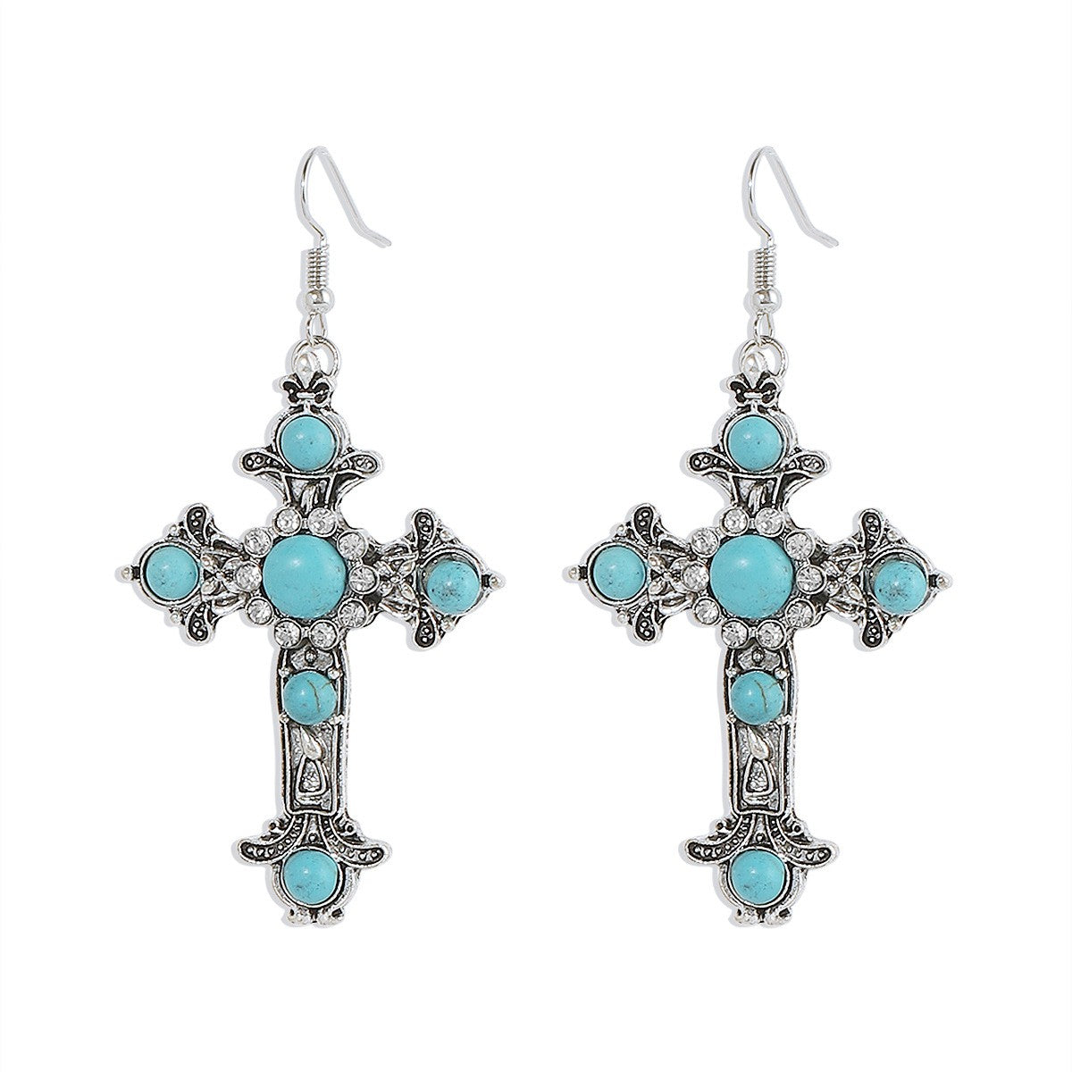 Turquoise Crystal Cross Earrings