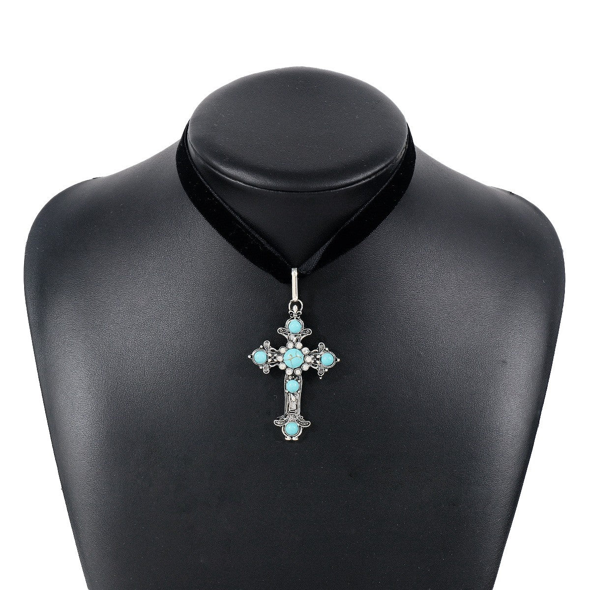 Turquoise Crystal Cross Earrings