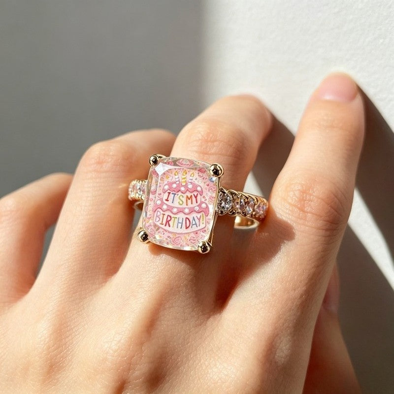 Birthday Cake Square Ring