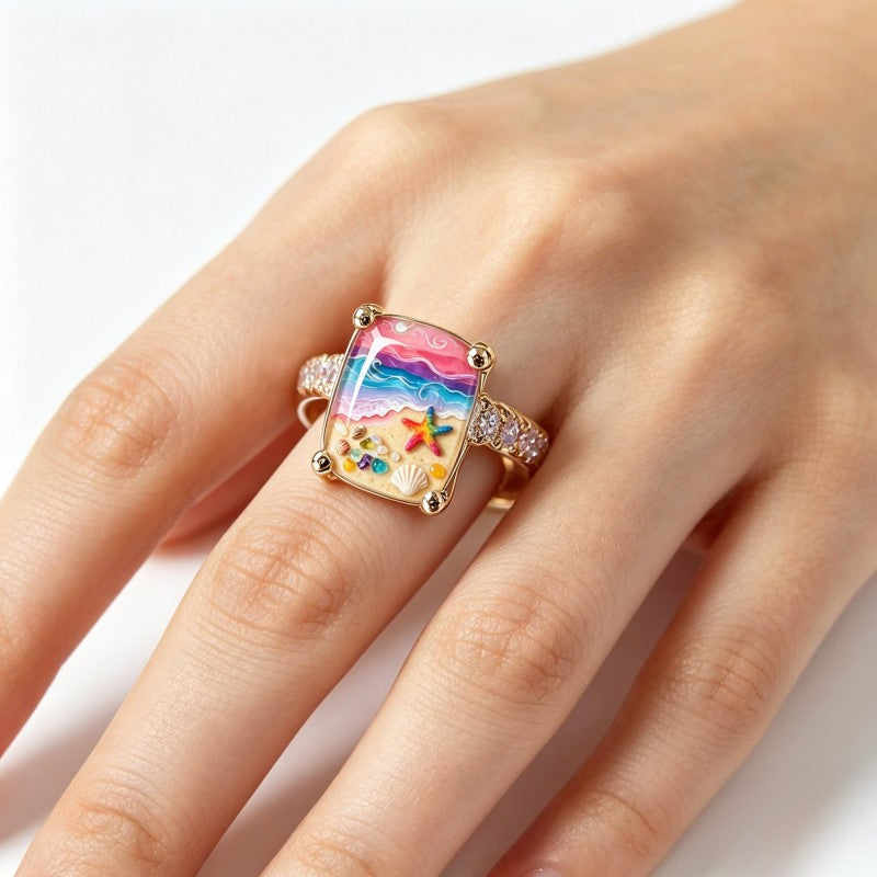 Rainbow Beach Scene Ring