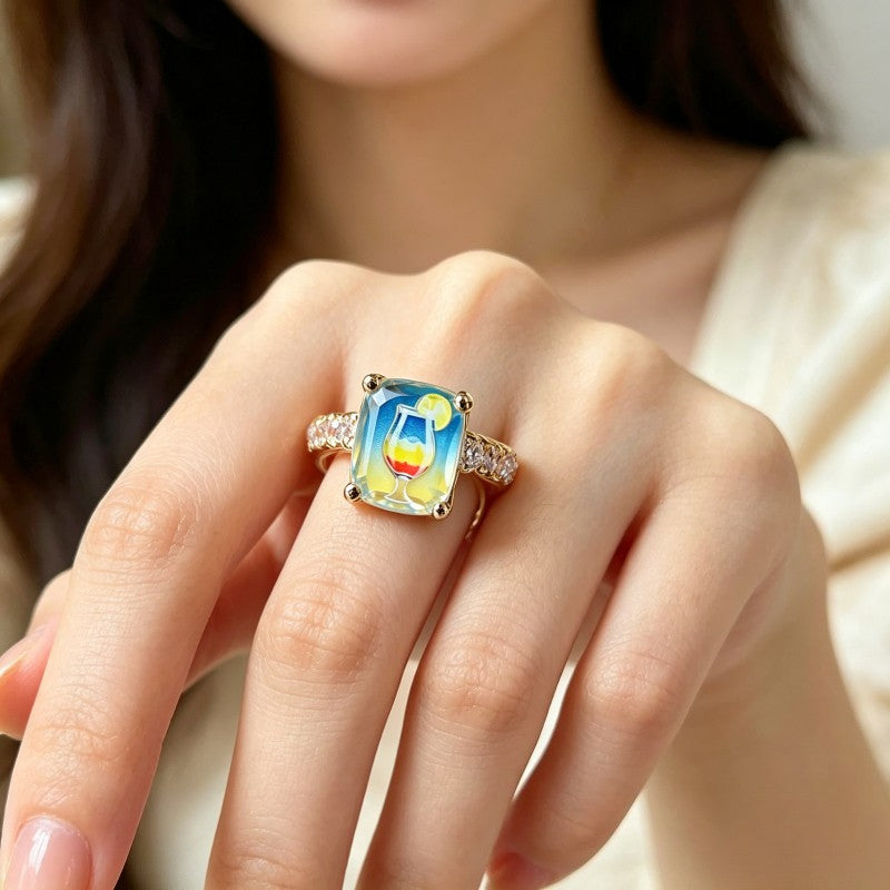 Colorful Cocktail Square Ring