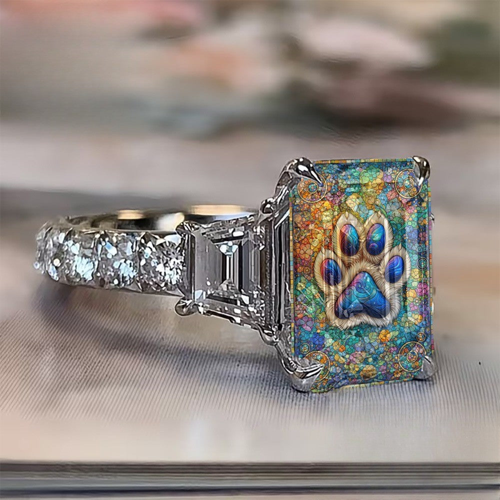 Colorful Cat Paw Square Ring