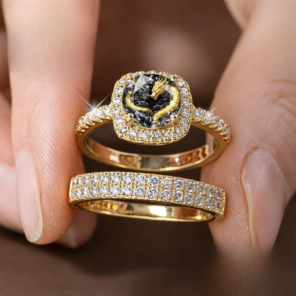Black Dragon Square Ring Set