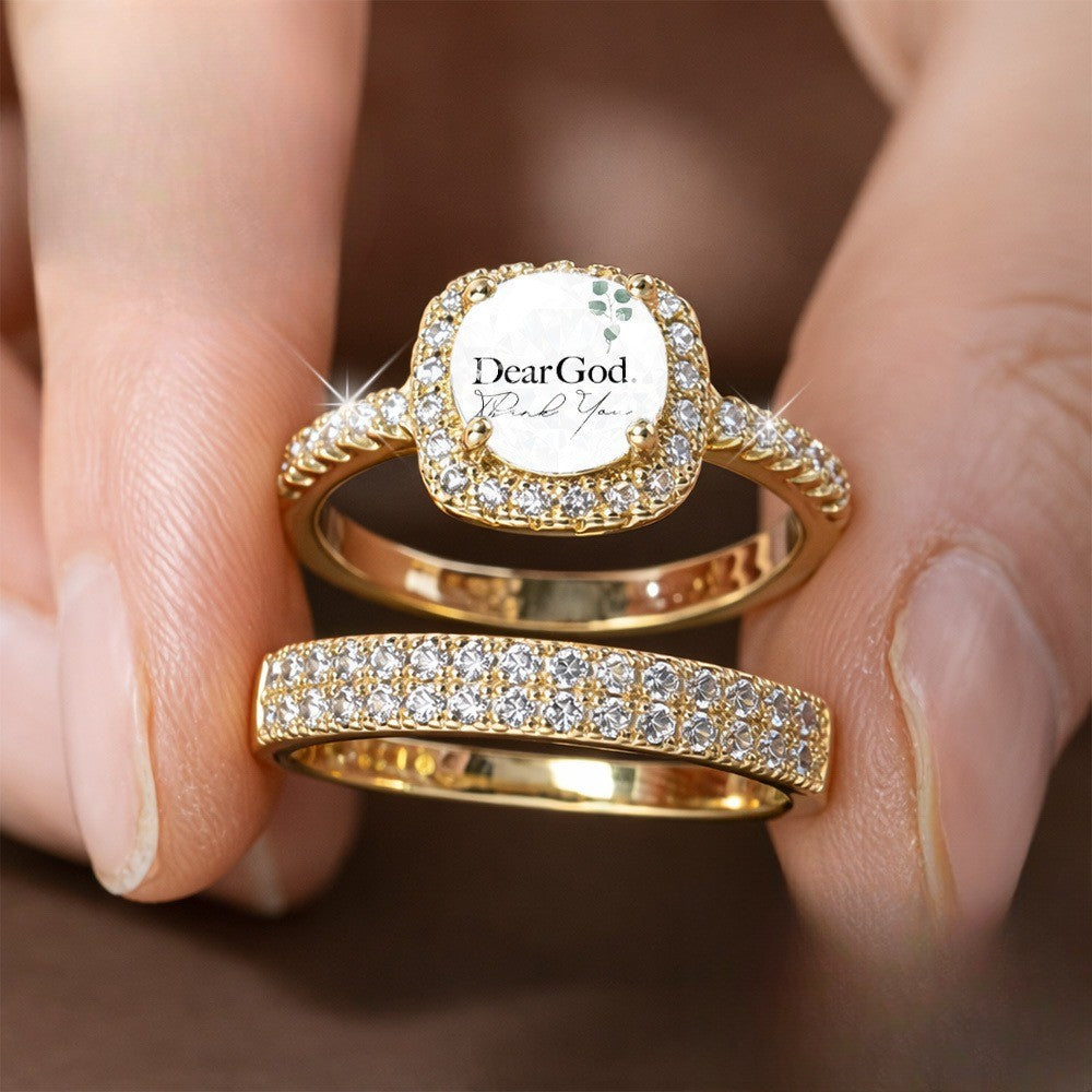 Dear God Square Crystal Ring Set