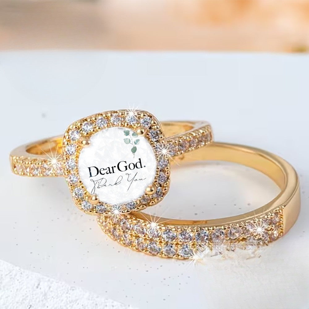 Dear God Square Crystal Ring Set