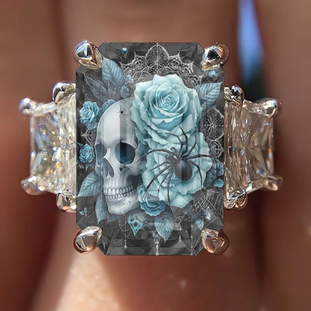 Blue Skull & Spider Square Ring
