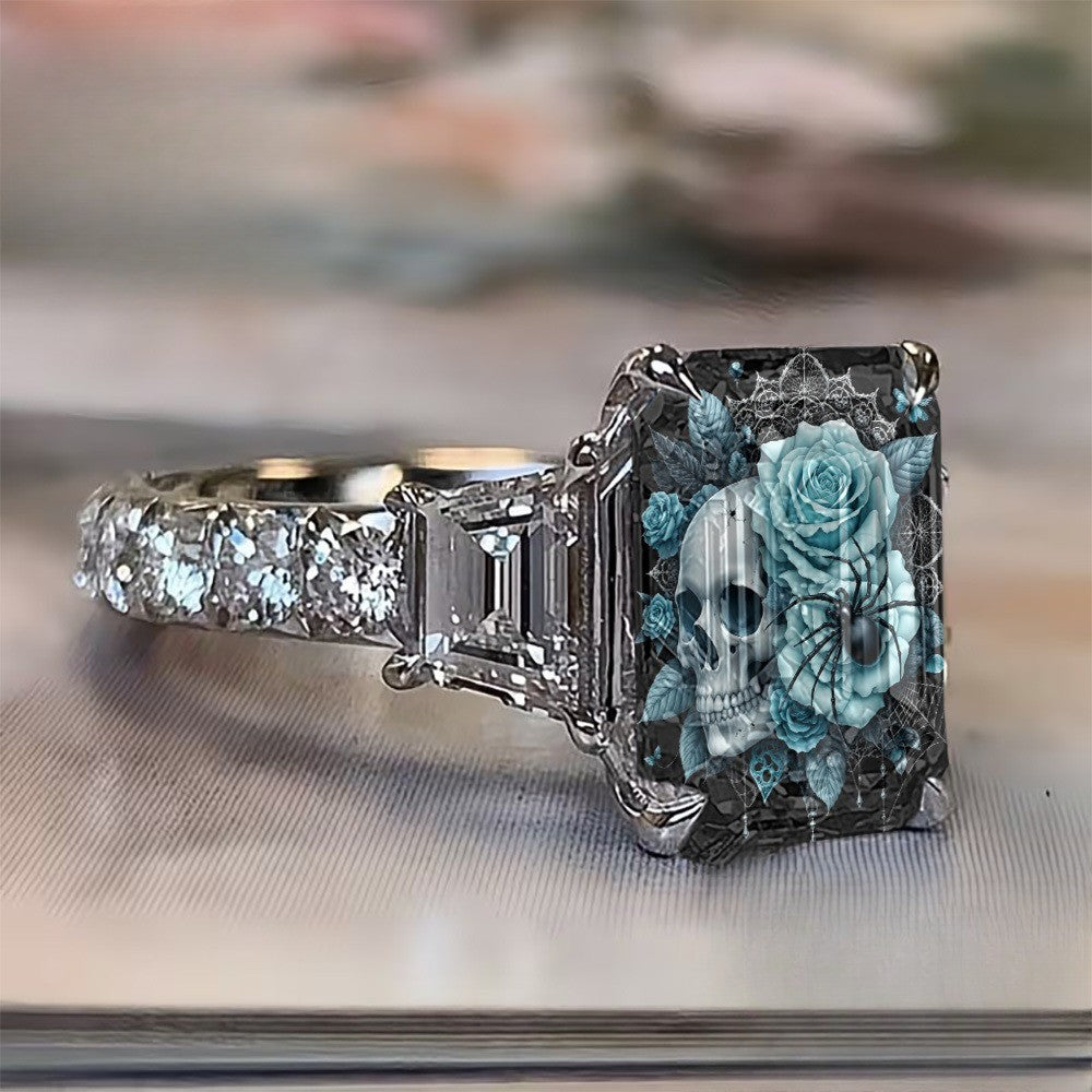 Blue Skull & Spider Square Ring