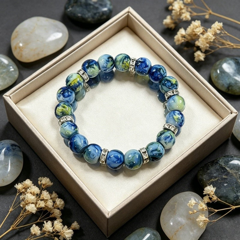 Starry Night Glass Bead Bracelet