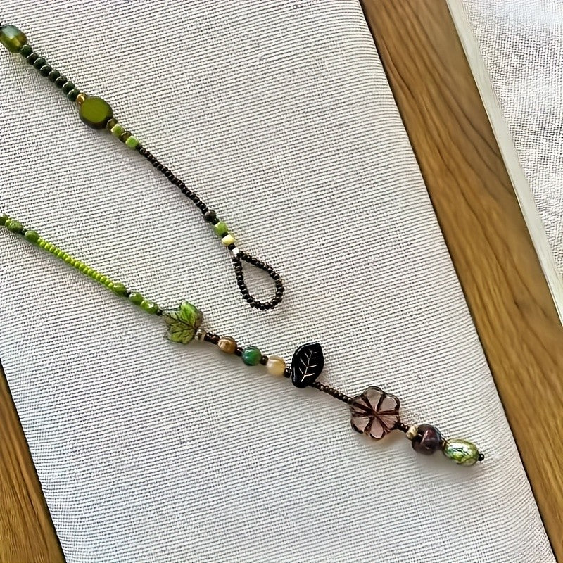 Green Leaf & Flower Bead Necklace