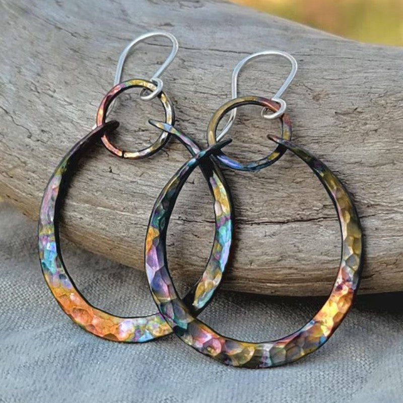 Iridescent Hammered Oval Earrings