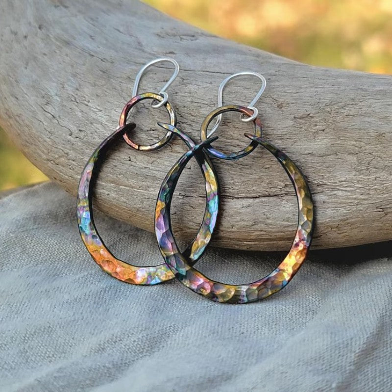 Iridescent Hammered Oval Earrings