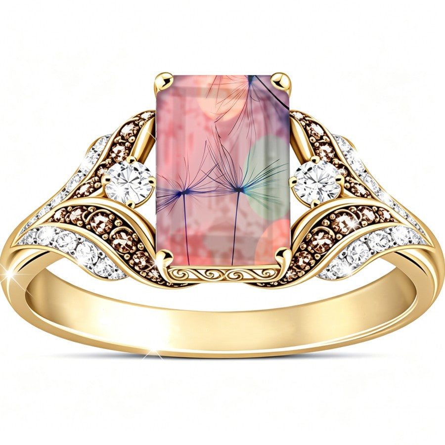 Pastel Dandelion Glass Square Ring