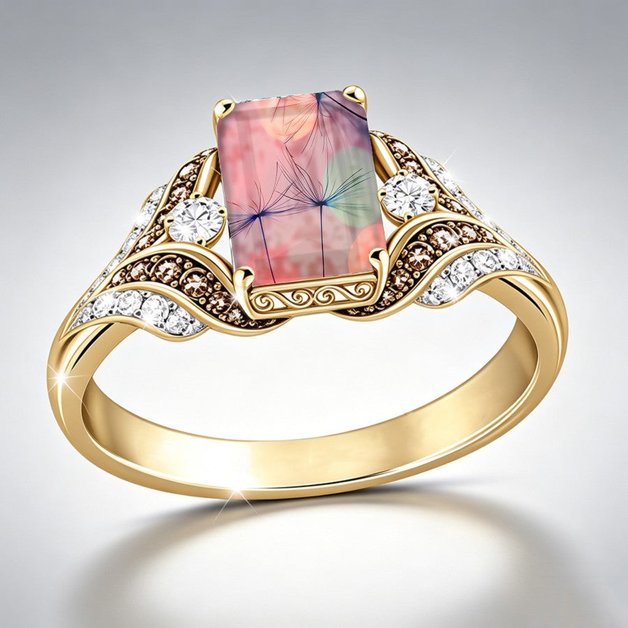 Pastel Dandelion Glass Square Ring