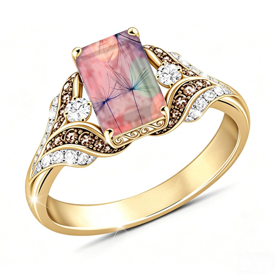 Pastel Dandelion Glass Square Ring
