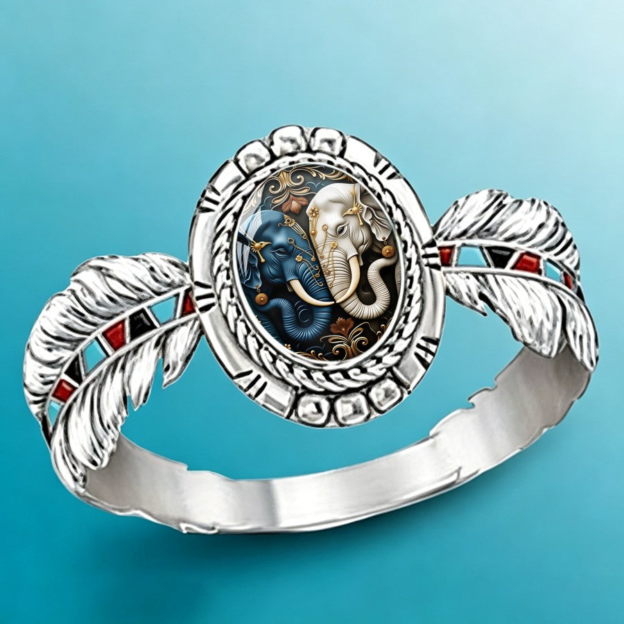 Dual Elephant Oval Ring