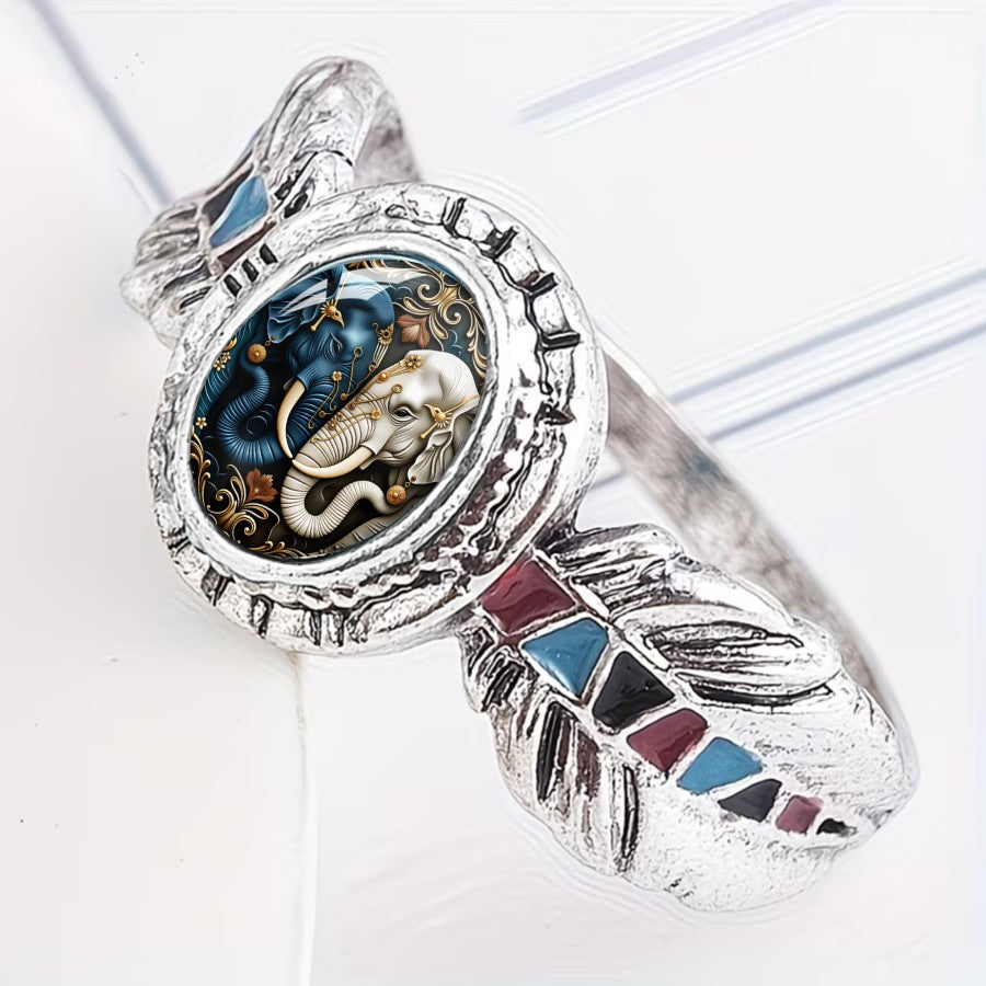 Dual Elephant Oval Ring