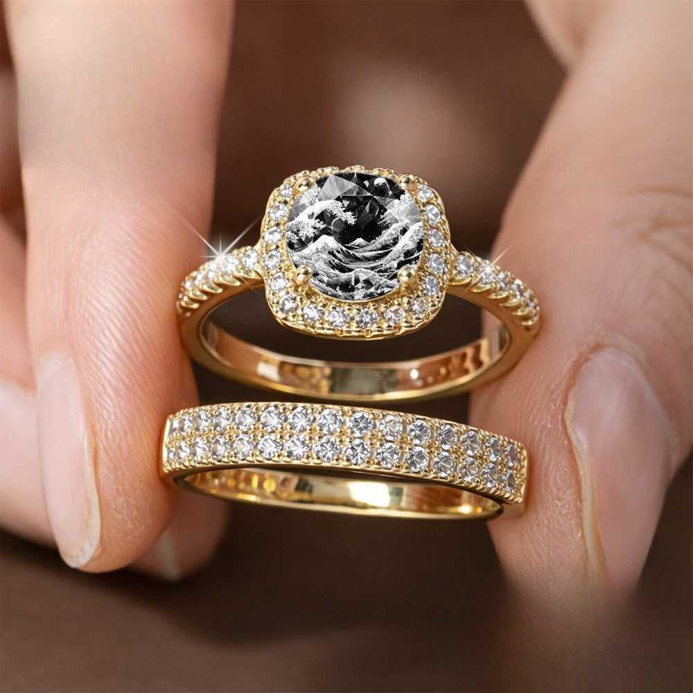 Square Wave & Crystal Ring Set