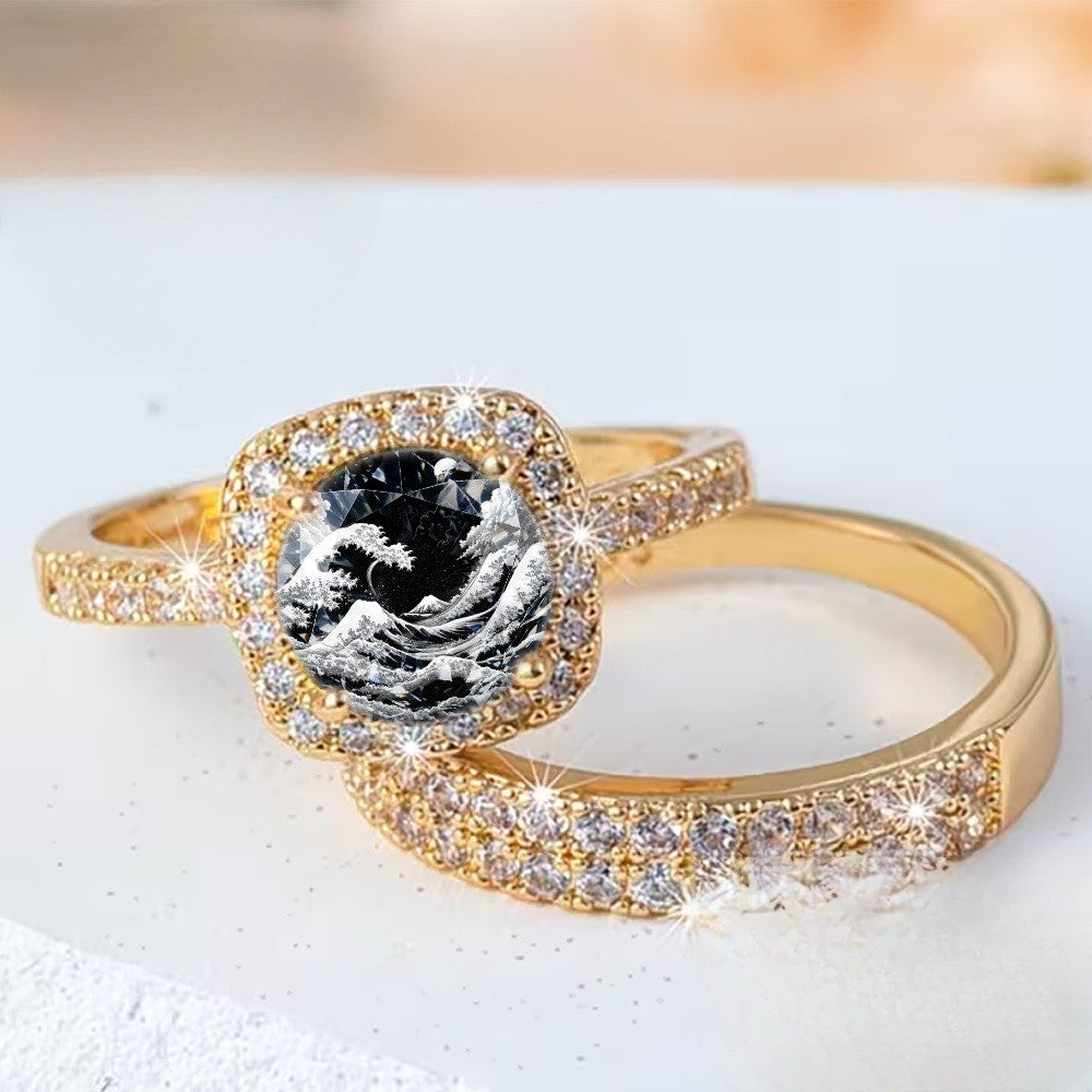 Square Wave & Crystal Ring Set