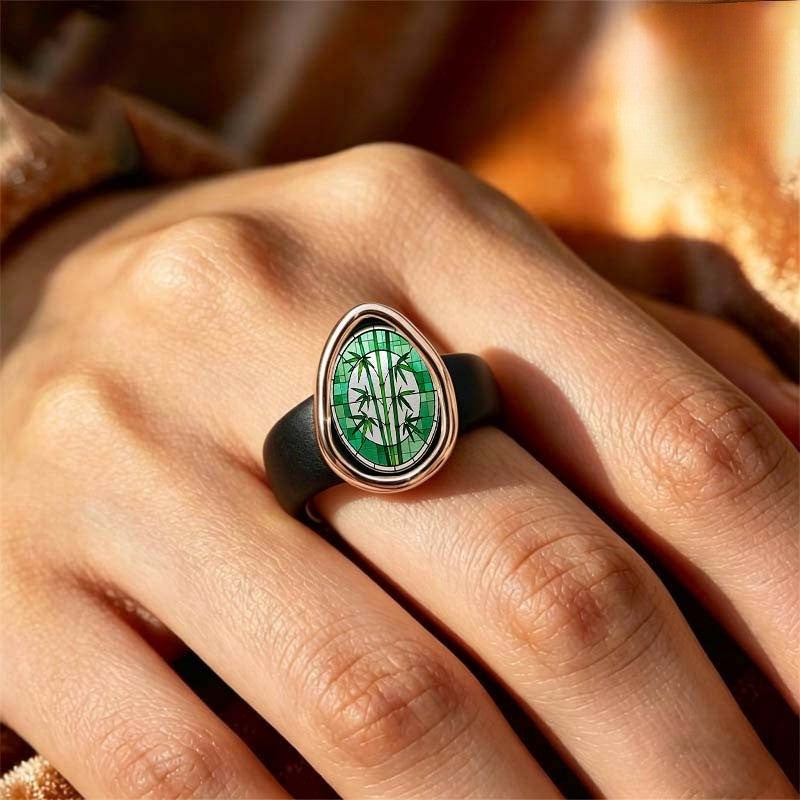 Green Bamboo Oval Ring