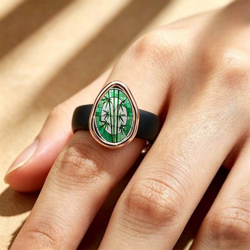 Green Bamboo Oval Ring