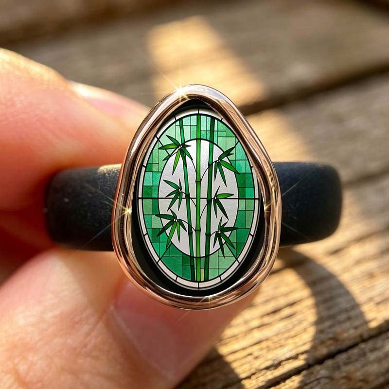 Green Bamboo Oval Ring