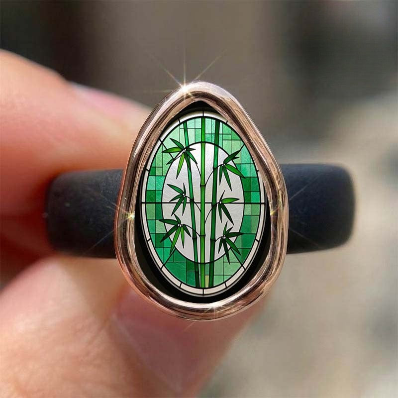 Green Bamboo Oval Ring