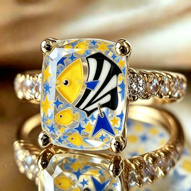 Yellow Fish Square Ring