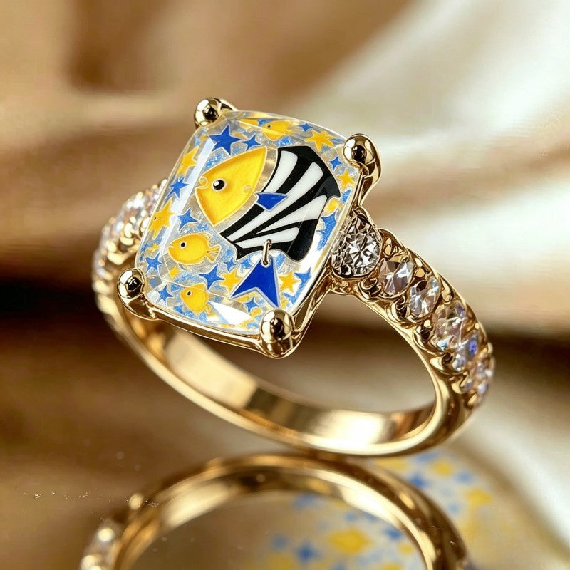 Yellow Fish Square Ring