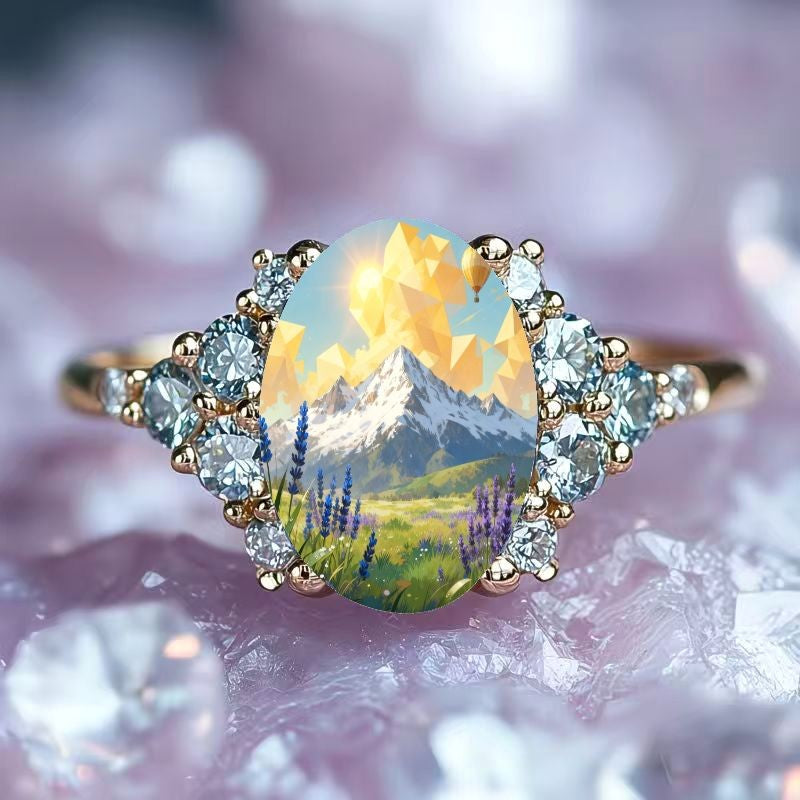 Mountain Landscape Oval Ring