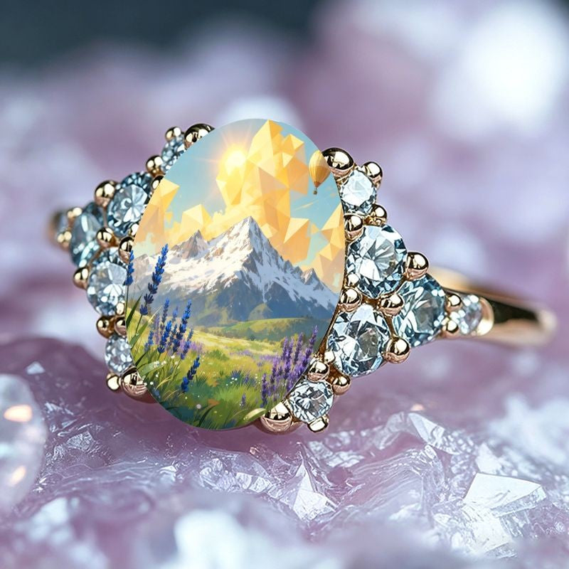 Mountain Landscape Oval Ring